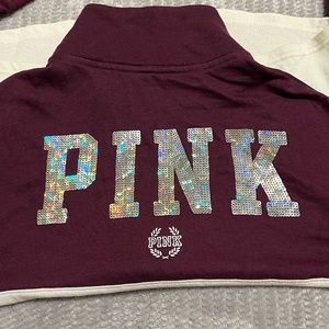 VS PINK bling silver sequins 1/4 zip pullover